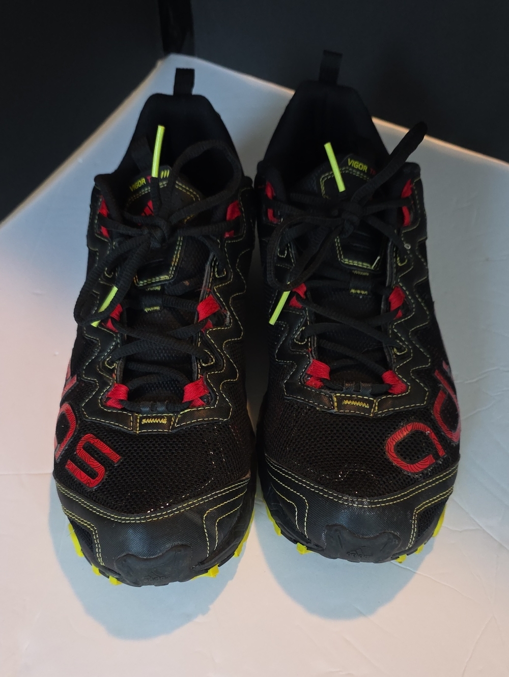 Adidas Vigor Trail Running Shoes with Red & Black Neon Yellow Accents Size 13